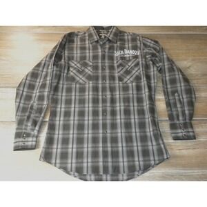 Jack Daniel's Shirt Mens M Black Plaid Pearl Snap Old No 7 Whiskey Western Rodeo